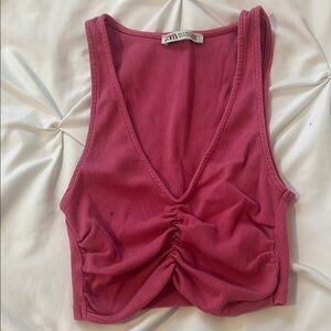 Zara Pink Ruched Crop Tank Top